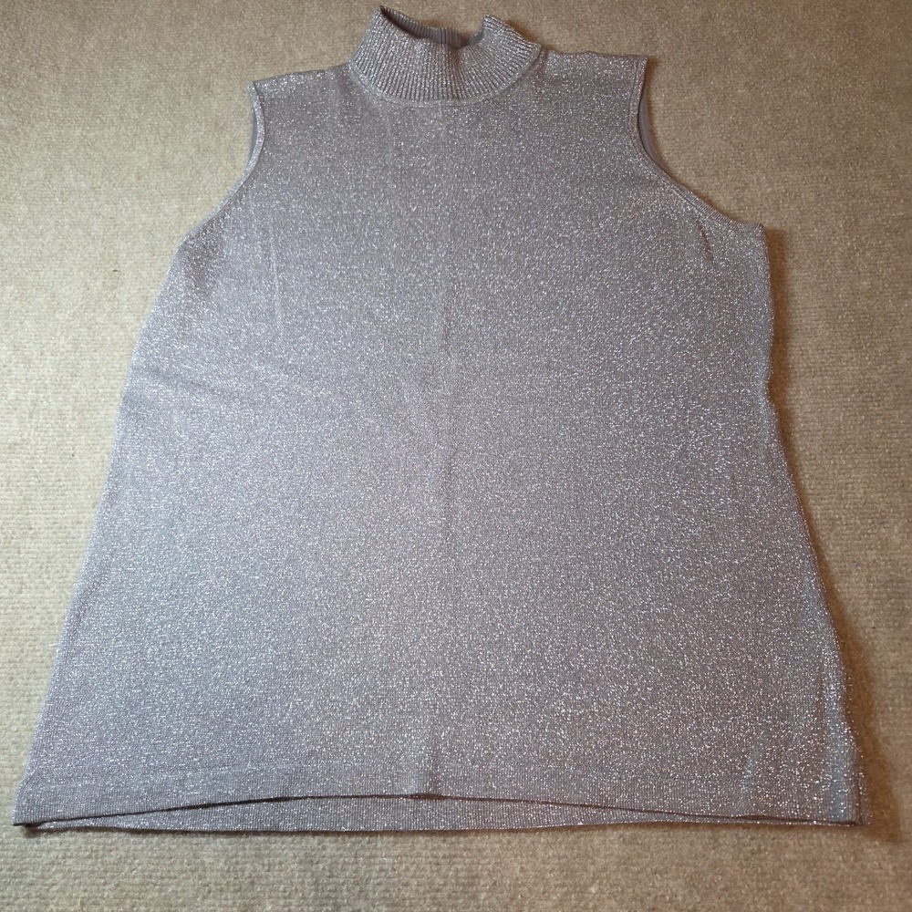 Peter Nygard Silver Metallic Mock Neck Sleeveless Knit Shell Top Petites L
